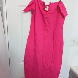 Hot pink bodycon off shoulder dress
